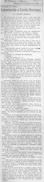 Entrevistando a Camilo Henríquez  [artículo] Andrés Sabella.