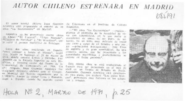 Autor chileno estrenará en Madrid.  [artículo]