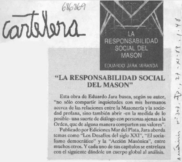 La Responsabilidad social del masón.  [artículo]