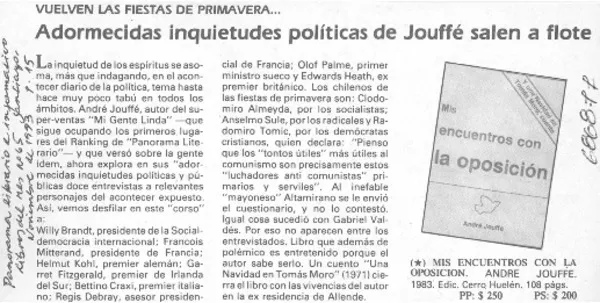 Adormecidas inquietudes políticas de Jouffé salen a flote.  [artículo]