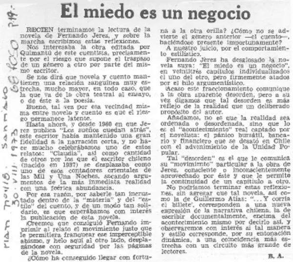 El miedo es un negocio  [artículo] B. A.