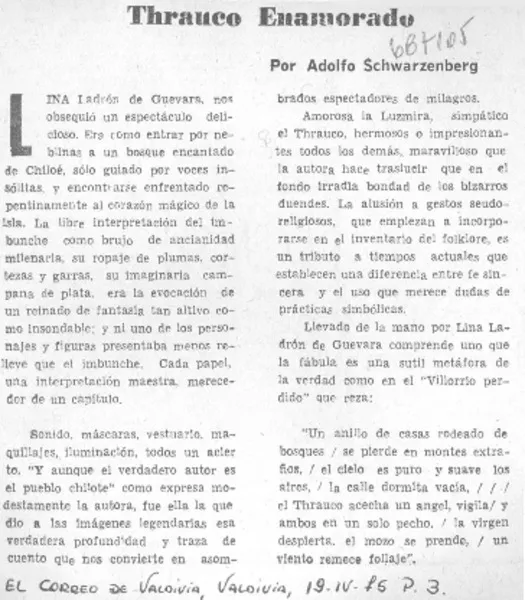 Thrauco enamorado  [artículo] Adolfo Schwarzenberg.