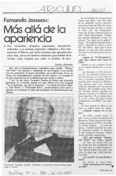 Más allá de la apariencia : [Entrevista] [artículo] Cecilia Allendes.