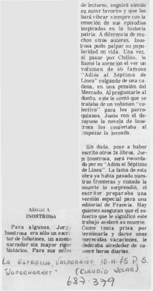 Adiós a Inostrosa  [artículo] Claudio Solar.