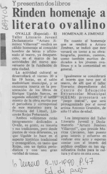 Rinden homenaje a literato ovallino.  [artículo]