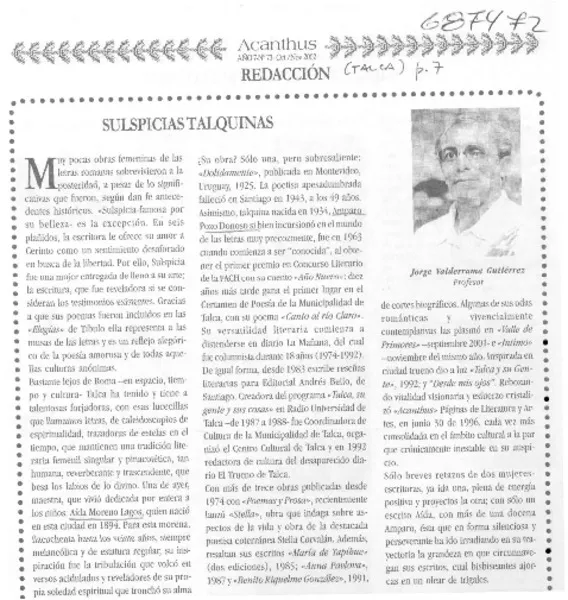 Sulspicias talquinas  [artículo] Jorge Valderrama Gutiérrez.