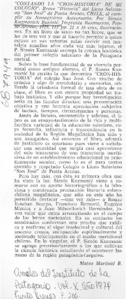 Contando la "cron-historia" de mi colegio  [artículo] Mateo Martinic B.