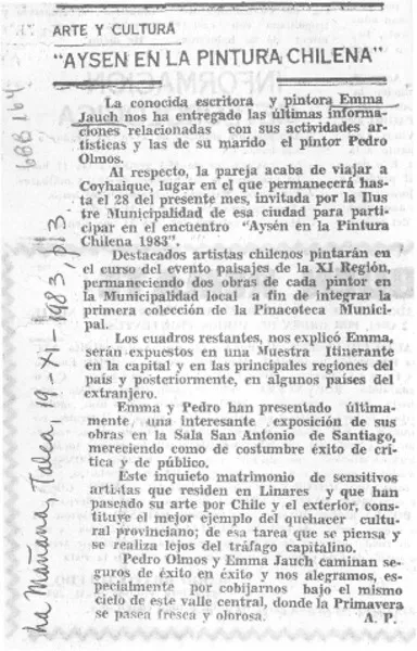 "Aysén en la pintura chilena"  [artículo] A. P.