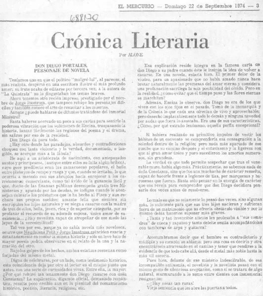 Don Diego Portales, personaje de novela  [artículo] Alone.