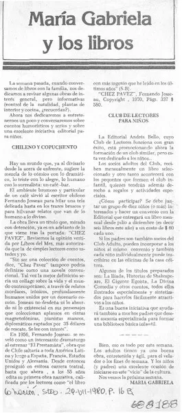 María Gabriela y los libros  [artículo] María Gabriela.