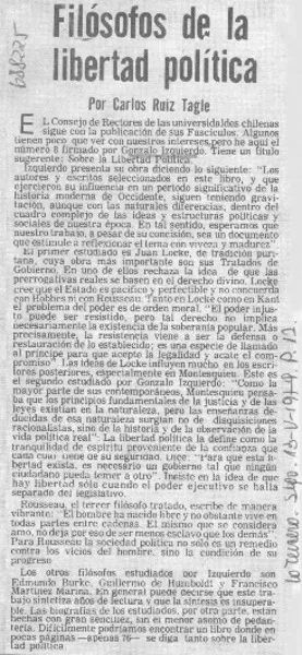 Filósofos de libertad política  [artículo] Carlos Ruiz-Tagle.