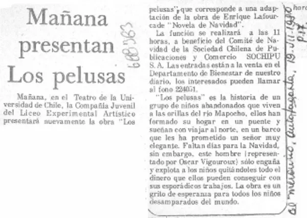 Mañana presentan los pelusas.  [artículo]