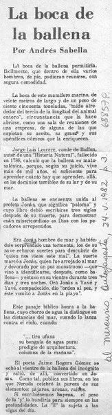 La boca de la ballena  [artículo] Andrés Sabella.