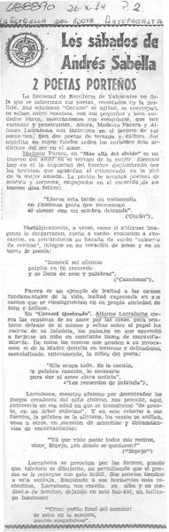 2 poetas porteños  [artículo] Andrés Sabella.