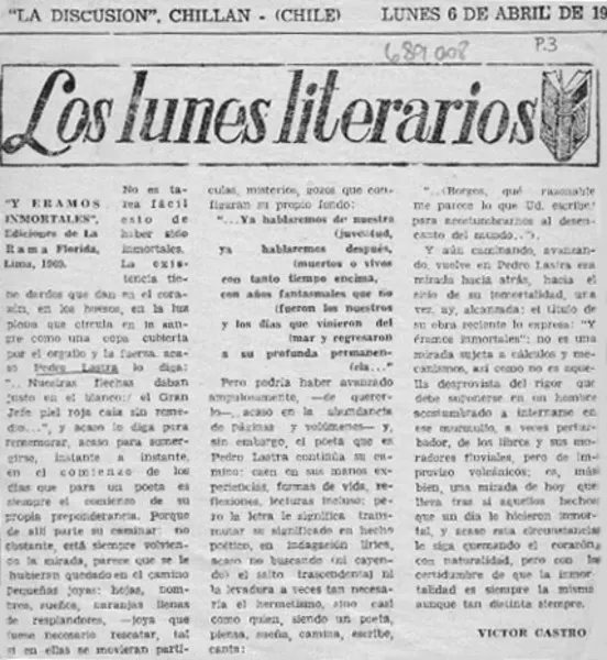 Y éramos inmortales  [artículo] Víctor Castro.