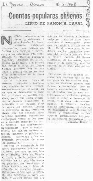 Cuentos populares chilenos  [artículo] Gonzalo Drago.