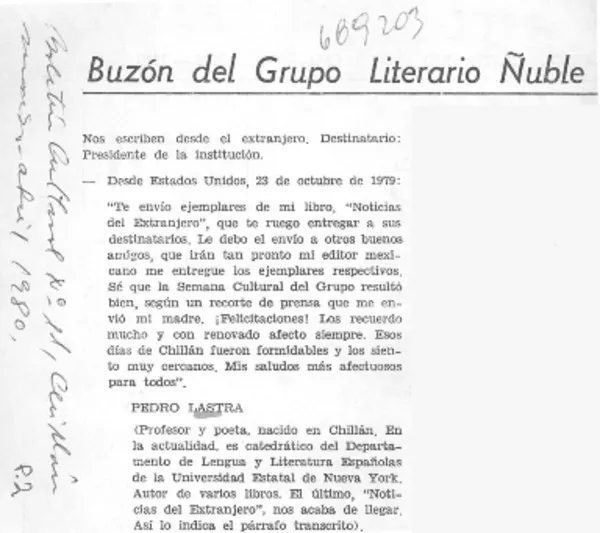 Pedro Lastra.  [artículo]
