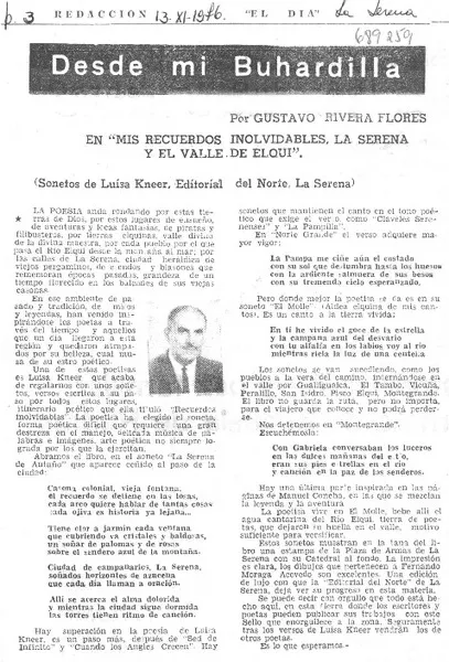 En "Mis recuerdos inolvidables, La Serena y el Valle del Elqui"  [artículo] Gustavo Rivera Flores.