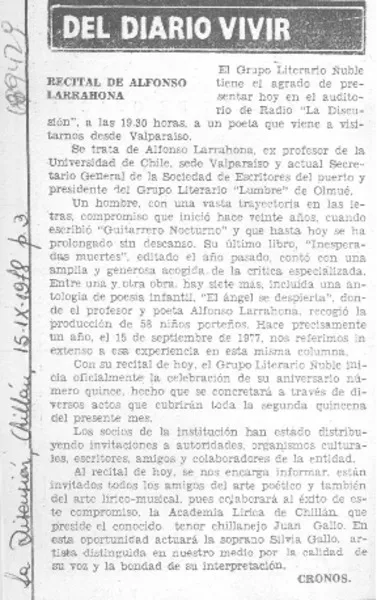 Recital de Alfonso Larrahona  [artículo] Cronos.