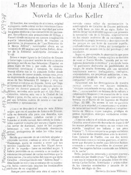 Las Memorias de la monja Alférez  [artículo] Hermelo Arabena Williams.