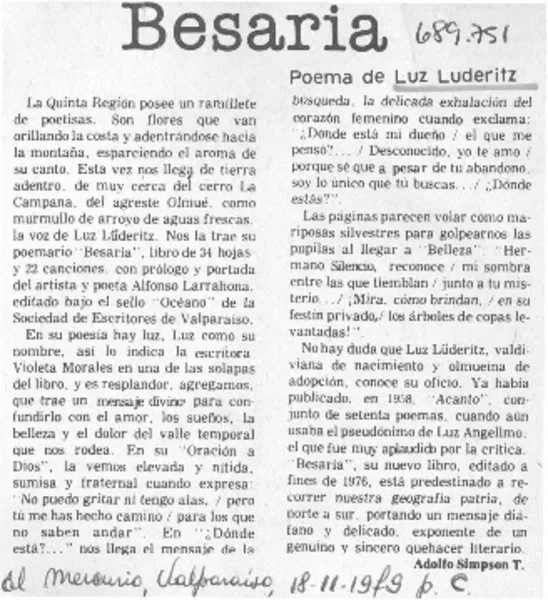 Besaría  [artículo] Adolfo Simpson T.