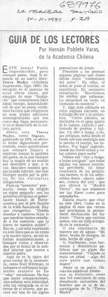 Guía de lectores  [artículo] Hernán Poblete Varas.