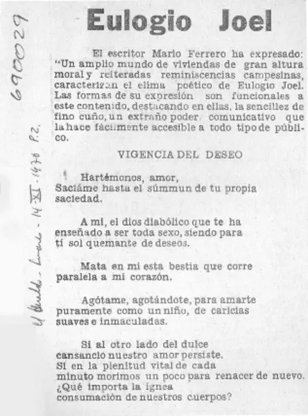 Eulogio Joel  [artículo] Mario Ferrero.