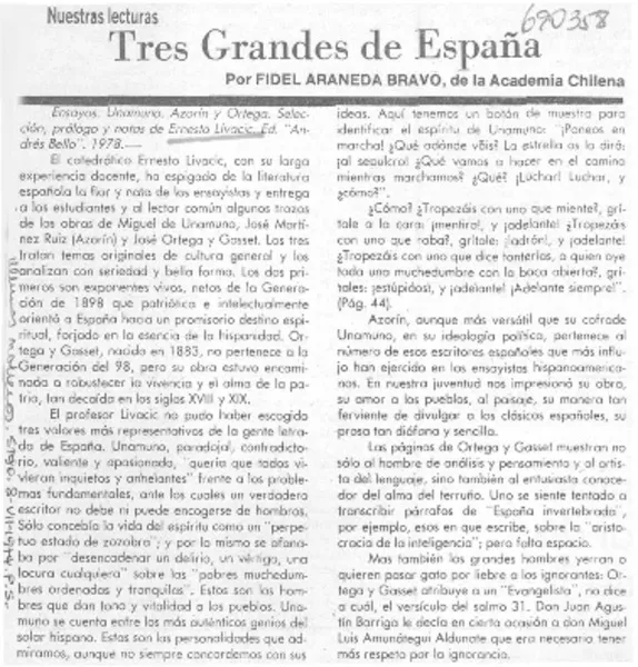 Tres grandes de España  [artículo] Fidel Araneda Bravo.