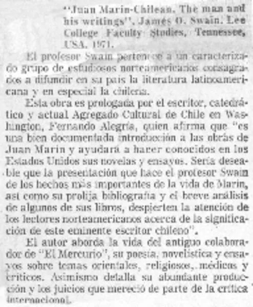 Juan Marín-chilean. The man and his wrintings"  [artículo]