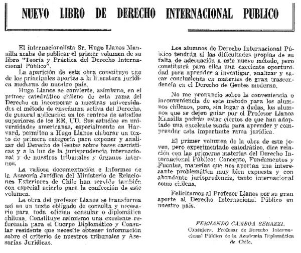 Nuevo libro de Derecho Internacional Público  [artículo] Fernando Gamboa Serazzi.