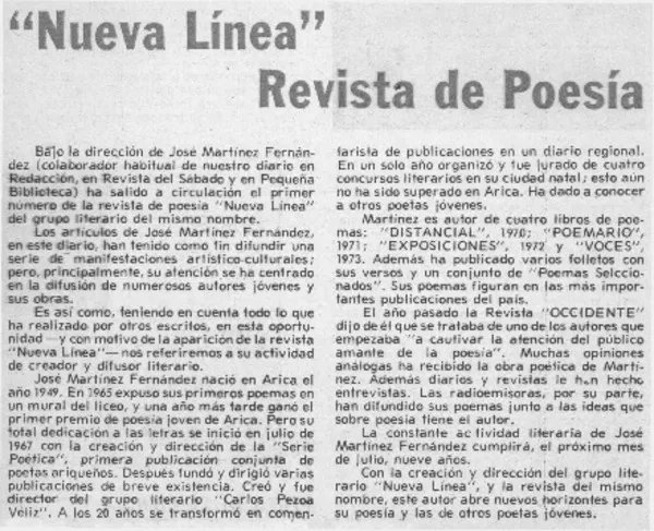 Nueva línea" revista de poesía  [artículo]