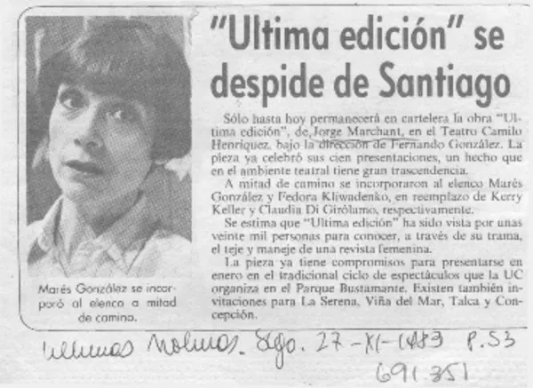 "Ultima edición" se despide de Santiago.  [artículo]