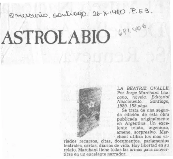 La Beatriz Ovalle  [artículo] Astrolabio.