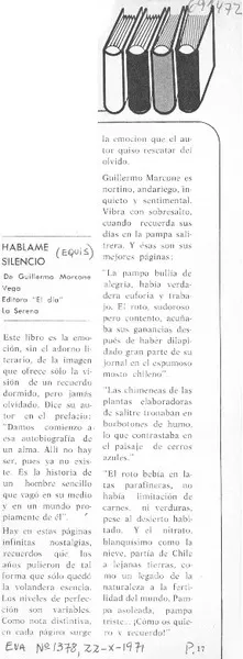 Háblame silencio  [artículo] Equis.