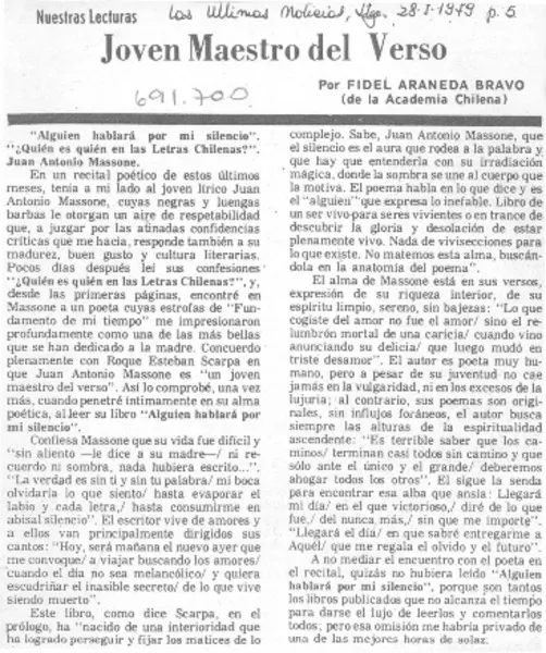 Joven maestro del verso  [artículo] Fidel Araneda Bravo.