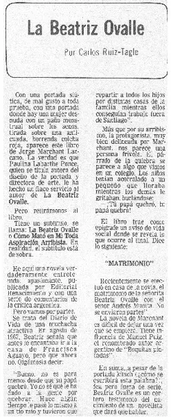 La Beatriz Ovalle  [artículo] Carlos Ruiz-Tagle.