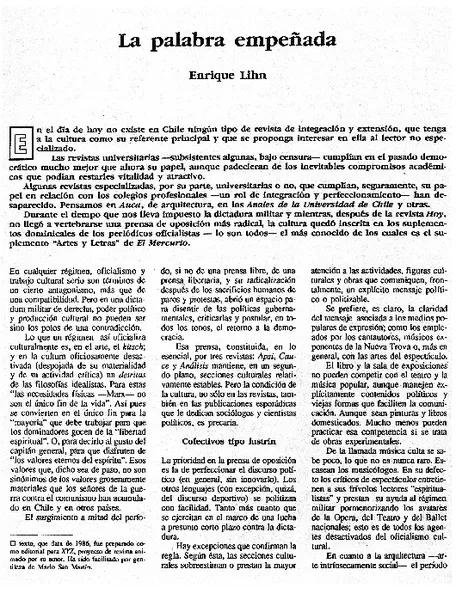 La palabra empeñada  [artículo] Enrique Lihn.