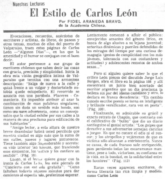 El estilo de Carlos León  [artículo] Fidel Araneda Bravo.