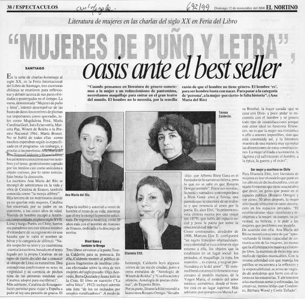 "Mujeres de puño y letra", oasis ante el best seller  [artículo].