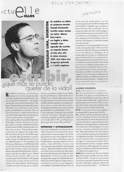 Escribir, qué más se puede querer de la vida?  [artículo].