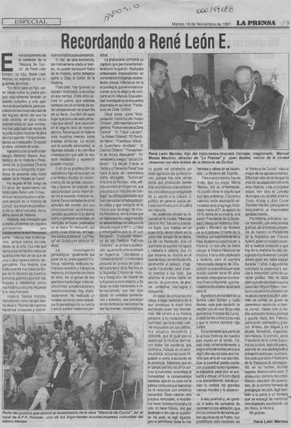 Recordando a René León E.  [artículo] René León Manieu.