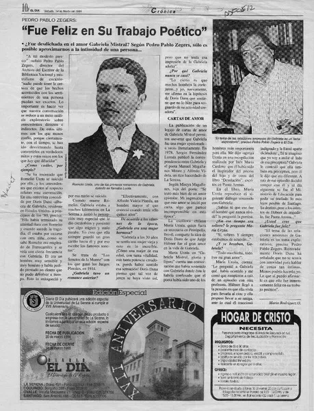 "Fue feliz en su trabajo poético"  [artículo] Mario Rodríguez O.