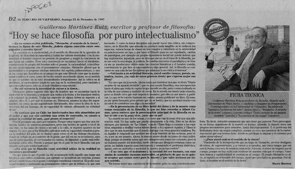 "Hoy se hace filosofía por puro intelectualismo"  [artículo] Marco Herrera.