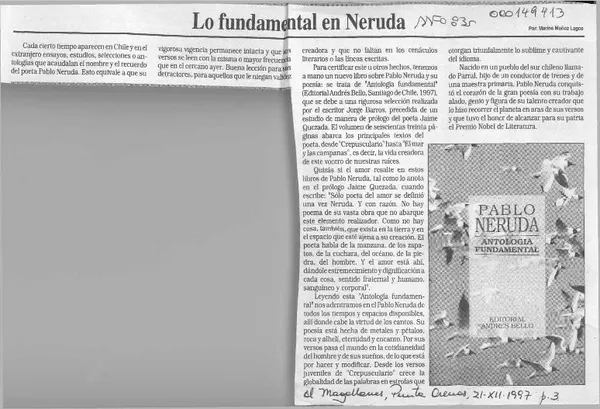 Lo fundamental en Neruda  [artículo] Marino Muñoz Lagos.