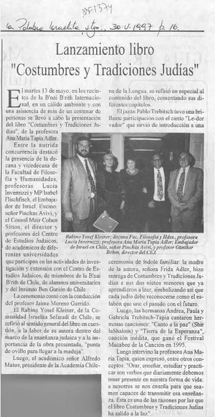 Lanzamiento libro "Costumbres y tradiciones judías"  [artículo].