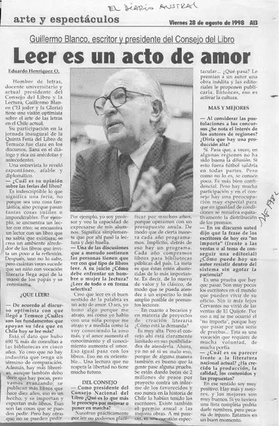 Leer es un acto de amor  [artículo] Eduardo Henríquez O.