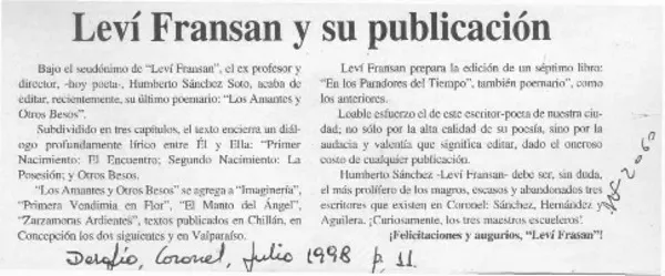 Levi Fransan y su publicación  [artículo].