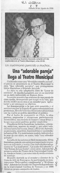 Una "Adorable pareja" llega al Teatro Municipal  [artículo].