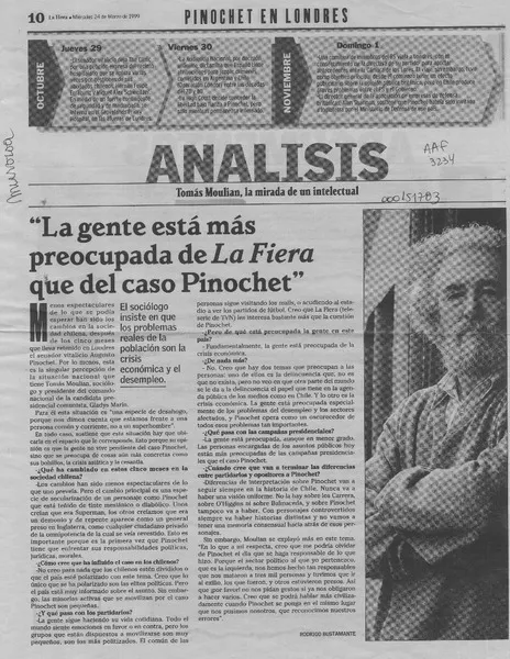 "La gente estás más preocupada de La Fiera que del caso Pinochet"  [artículo] Rodrigo Bustamante.