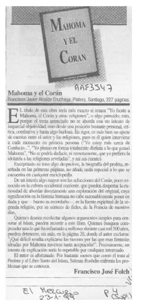 Mahoma y el Corán  [artículo] Francisco José Folch.